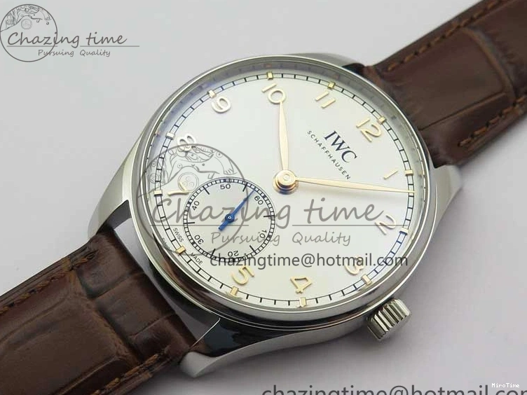 MIROTIME 0201 Original Portuguese IW358304 ZF 1:1 Best Edition SS White Dial RG Markers on Leather Strap A 7077